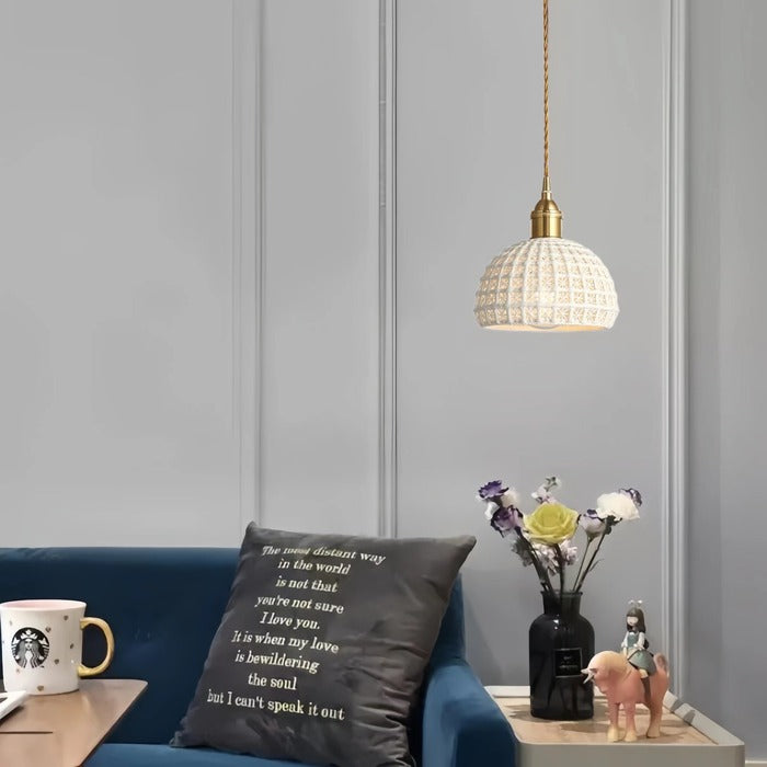 Vintage Ceramic Cream Hollow Pendant Light