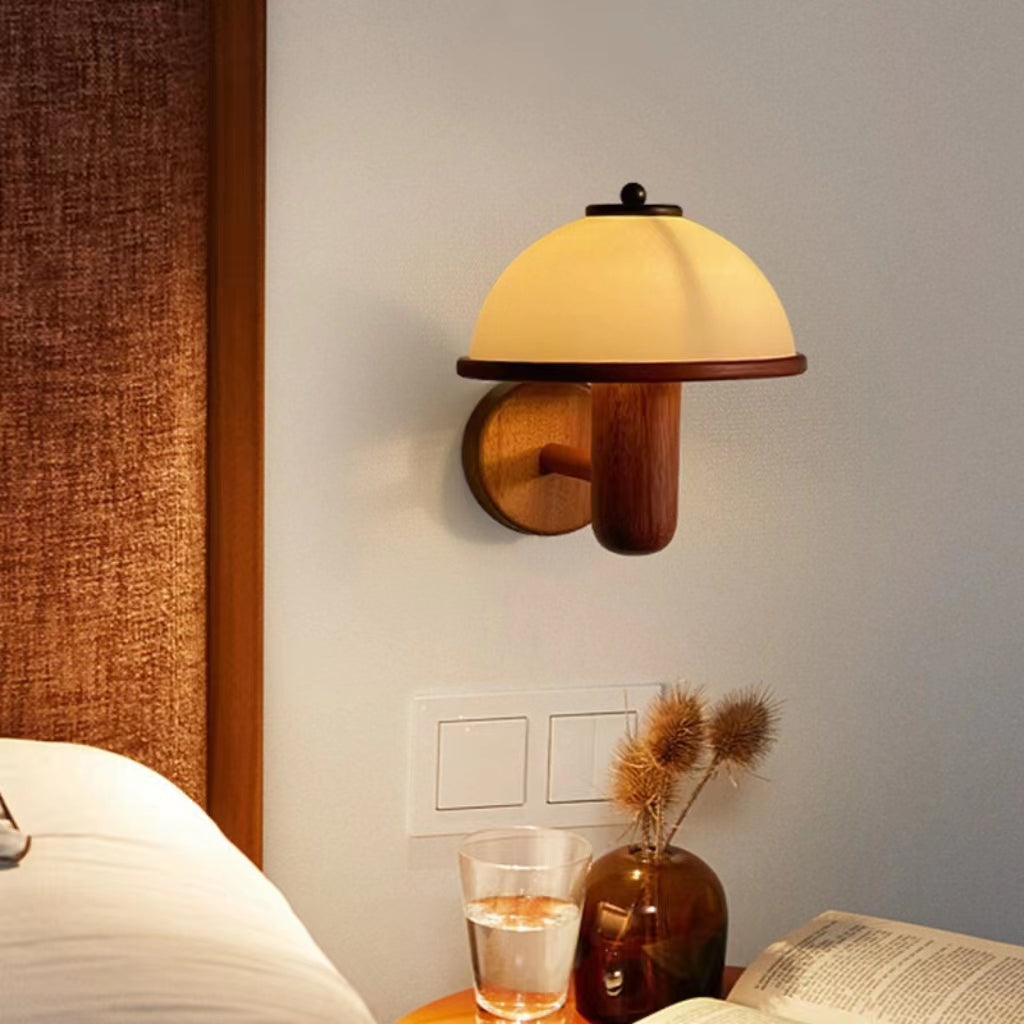 Vintage Creative Wooden Mushroom Wall Light