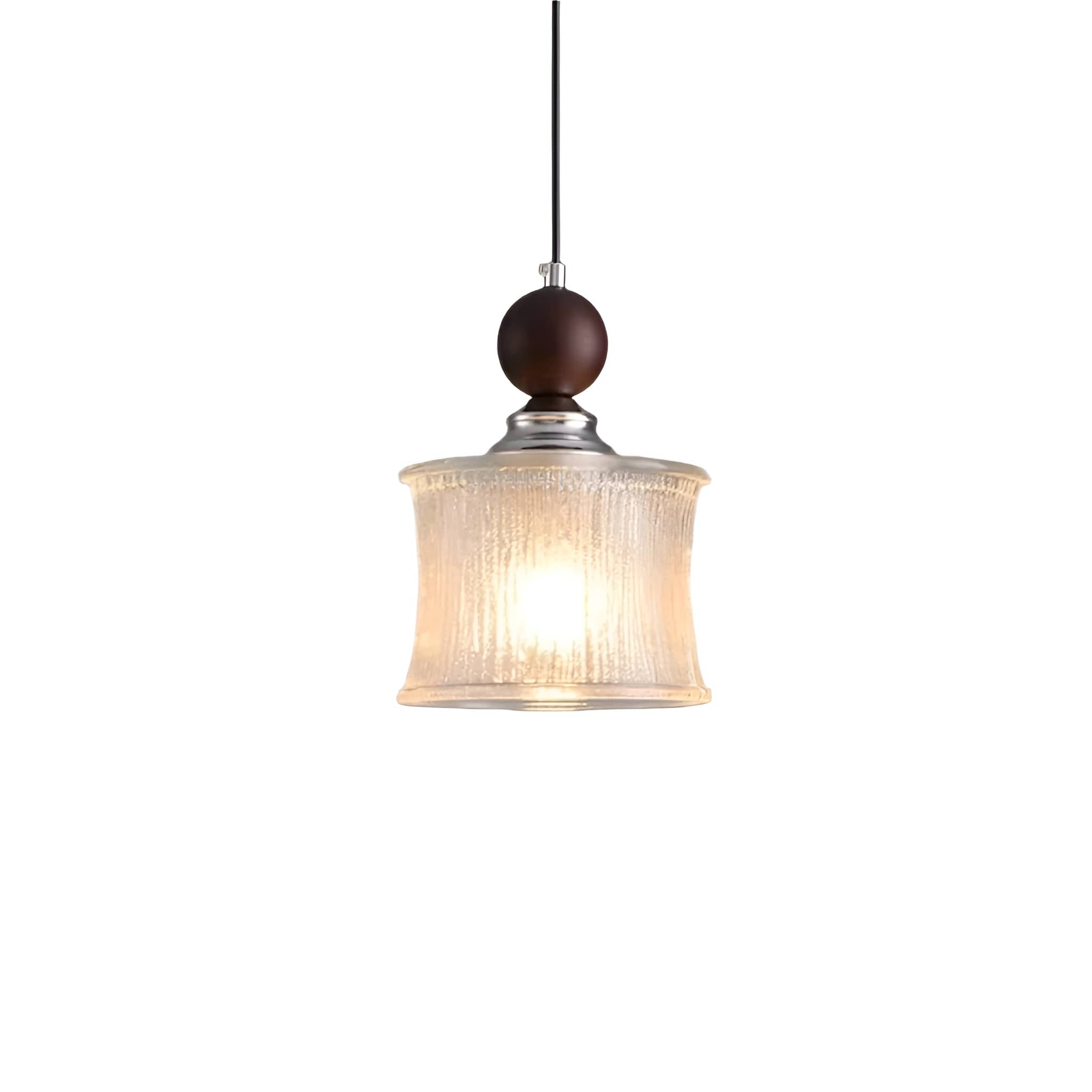 Vintage Cylindrical Ribbed Glass Pendant Light