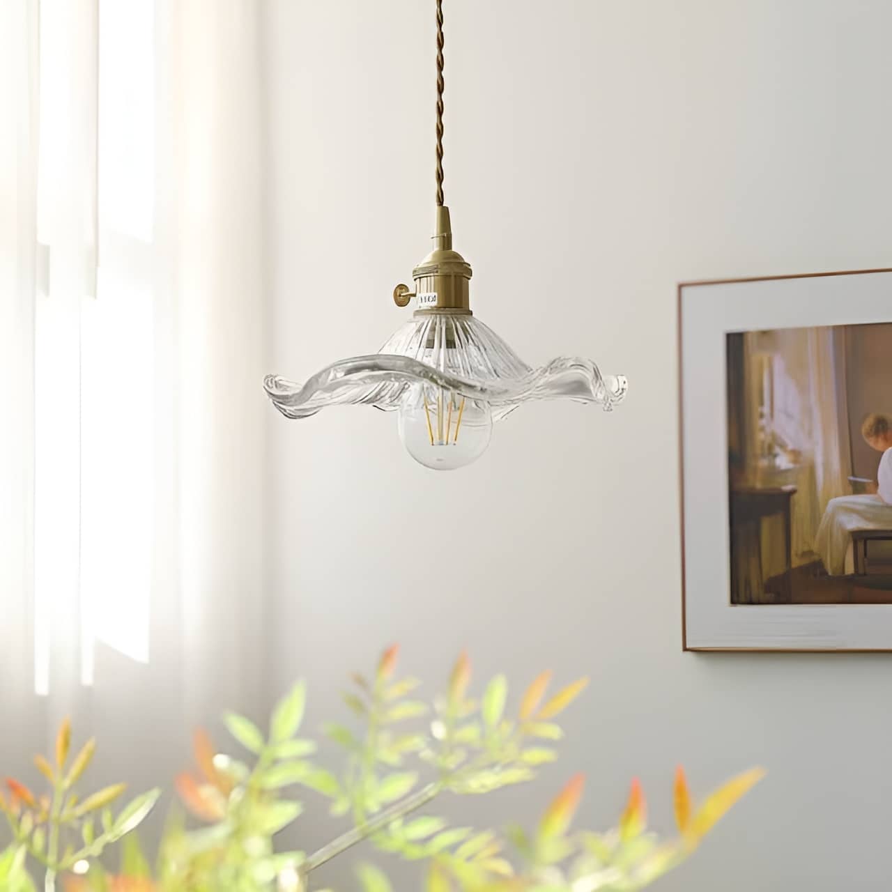 Hibiscus Flower Glass Vintage Style Pendant Light