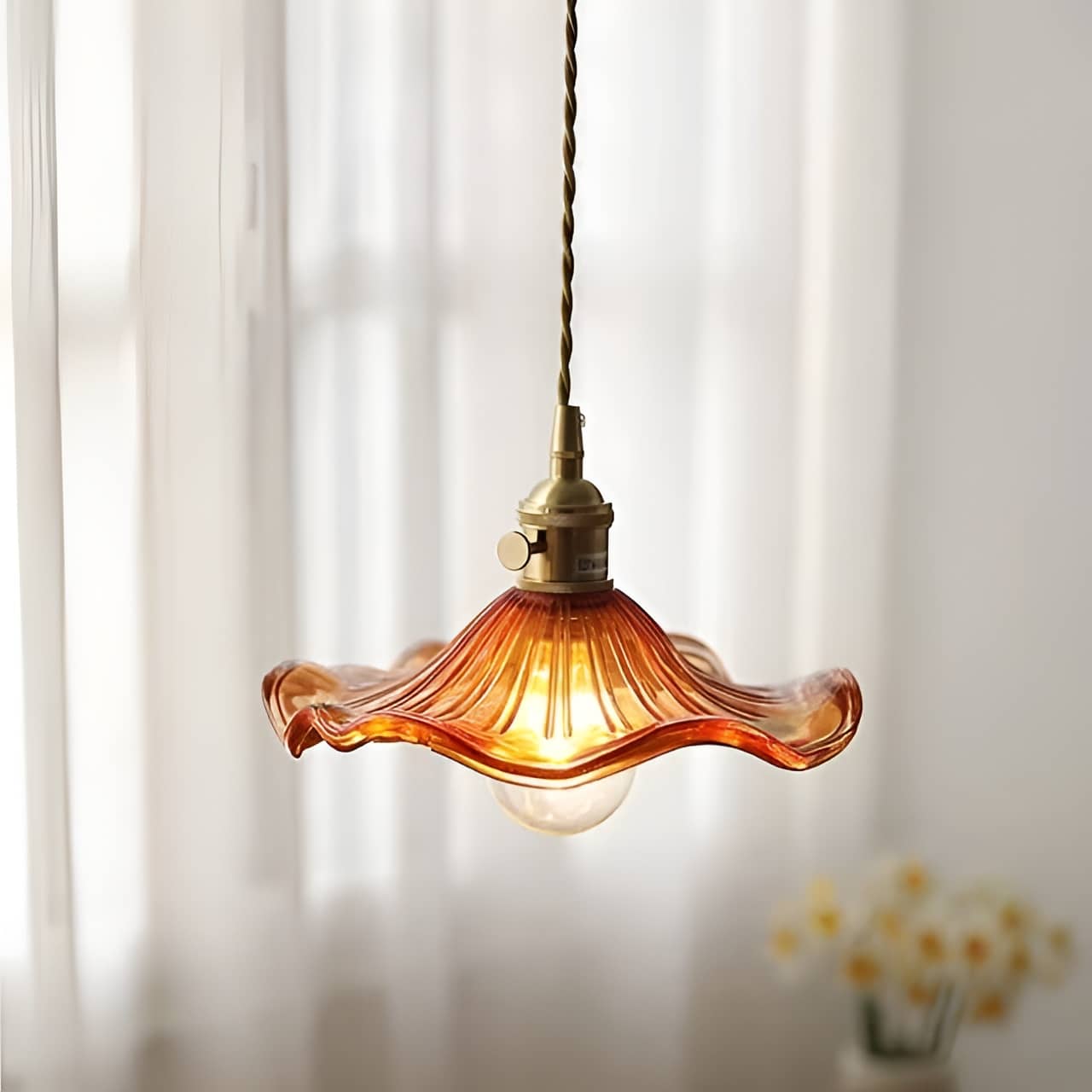 Hibiscus Flower Glass Vintage Style Pendant Light