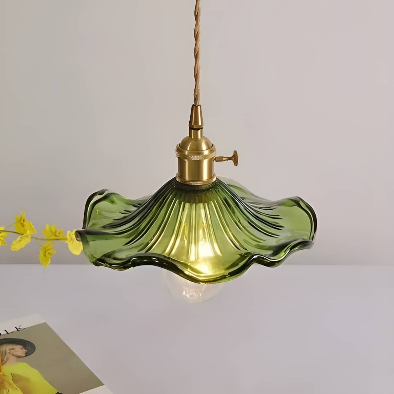 Hibiscus Flower Glass Vintage Style Pendant Light