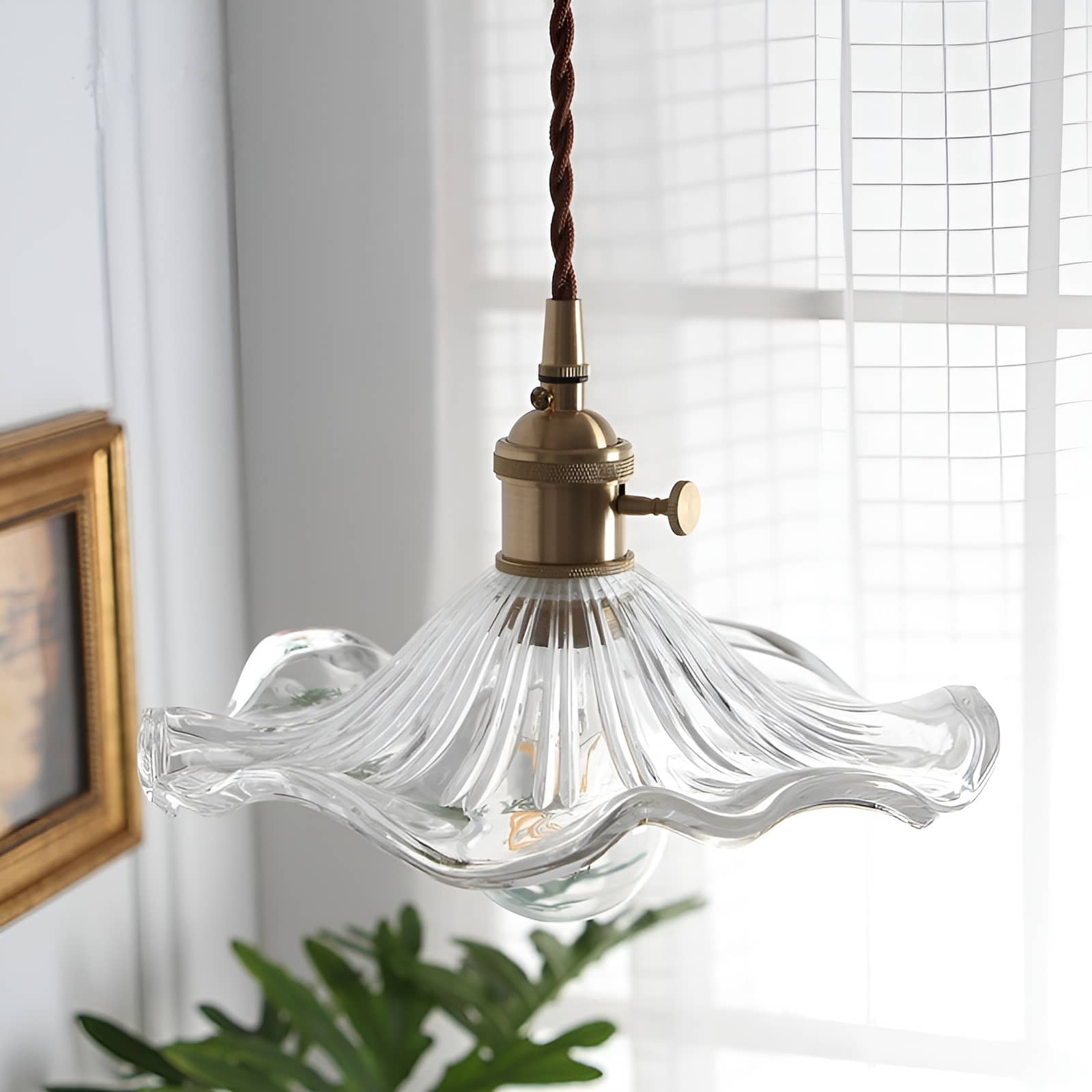 Hibiscus Flower Glass Vintage Style Pendant Light