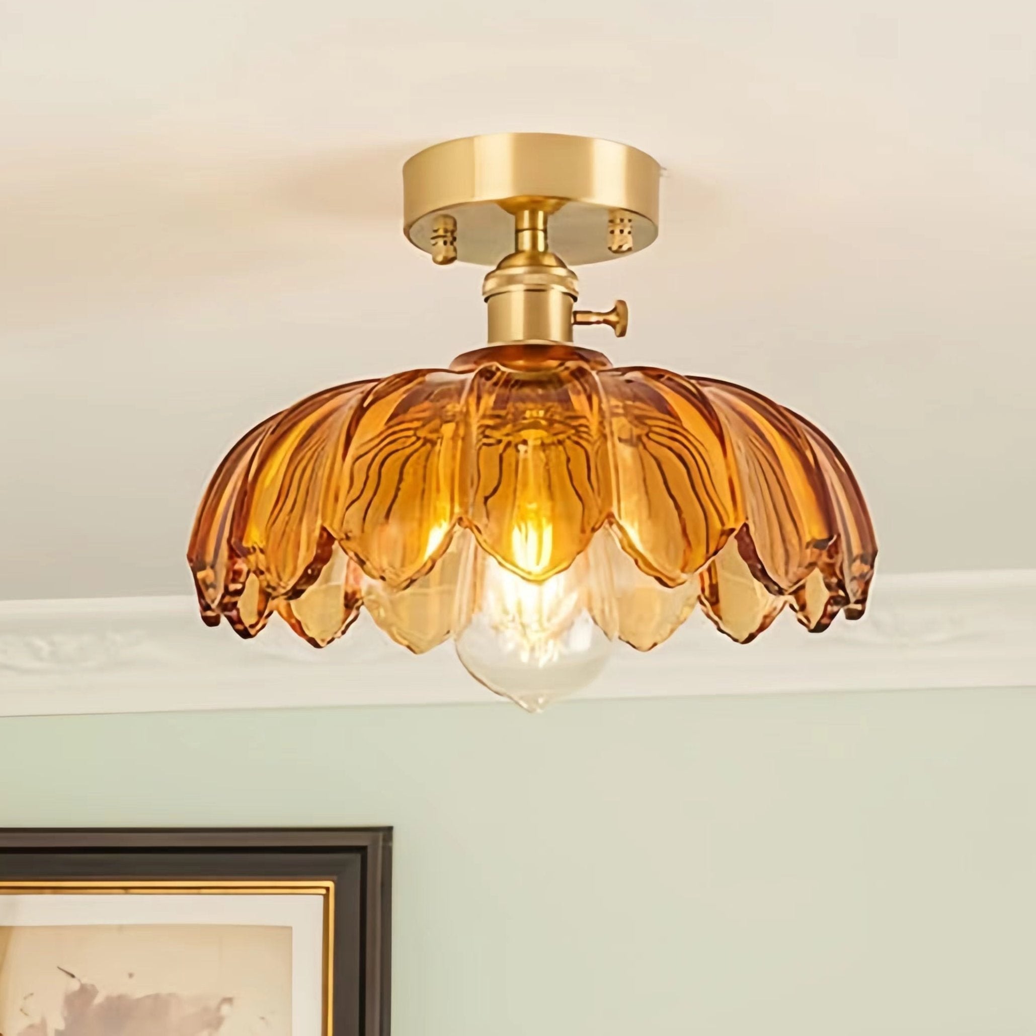 Vintage Lotus Flower Glass Ceiling Light