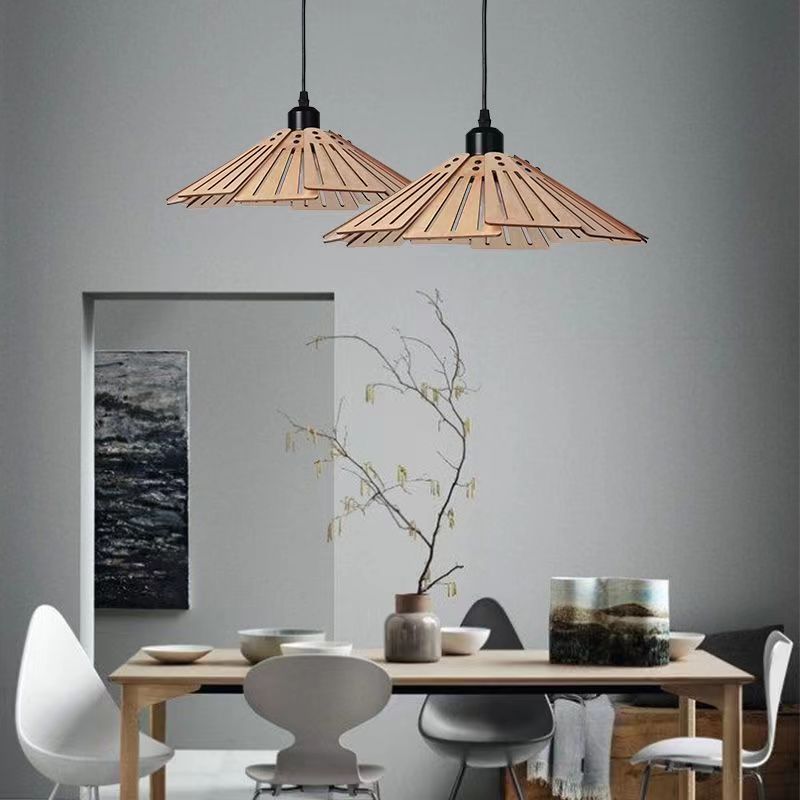 Vintage Minimalist Umbrella Wooden Pendant Light