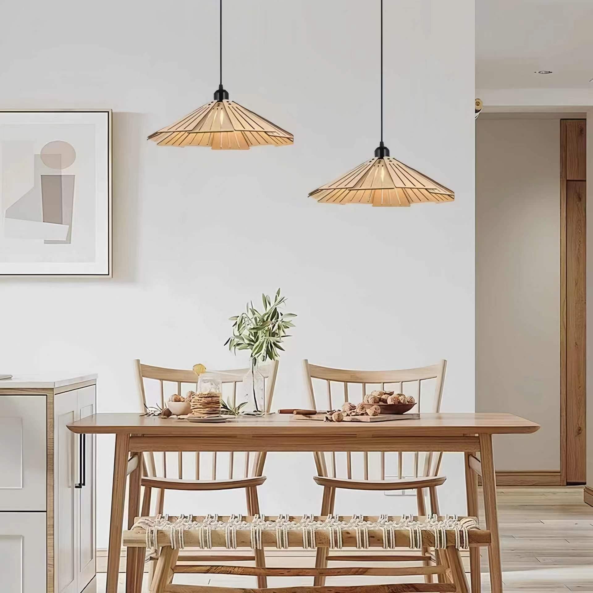 Vintage Minimalist Umbrella Wooden Pendant Light