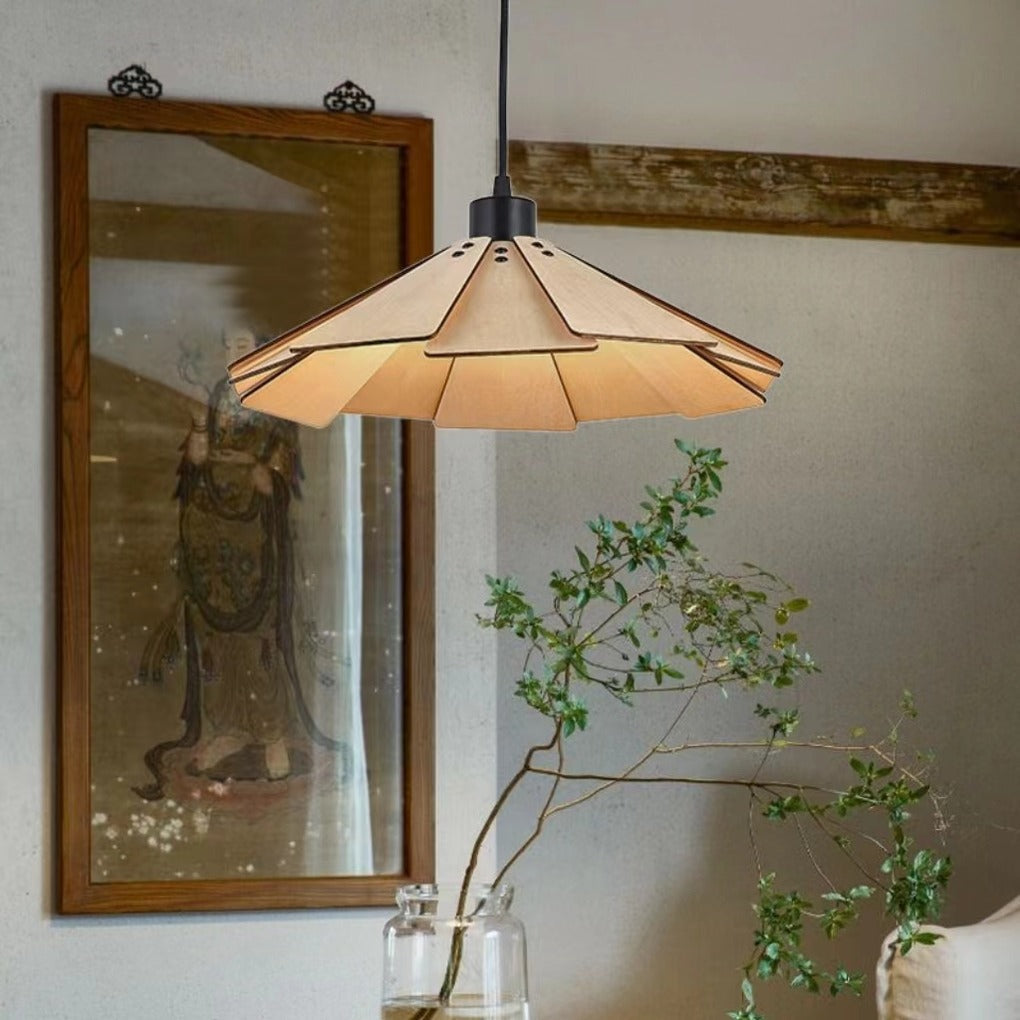 Vintage Minimalist Umbrella Wooden Pendant Light