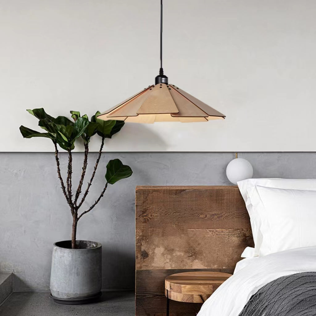 Vintage Minimalist Umbrella Wooden Pendant Light