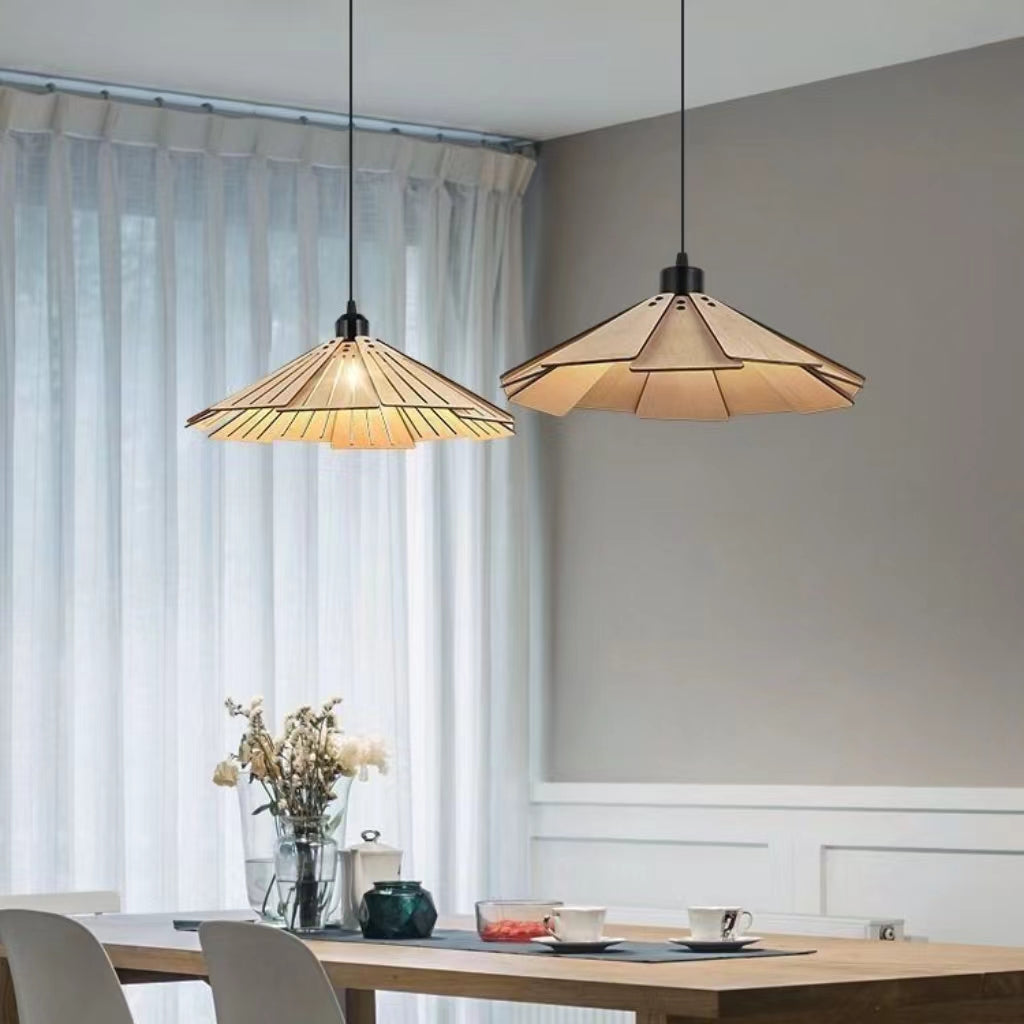 Vintage Minimalist Umbrella Wooden Pendant Light