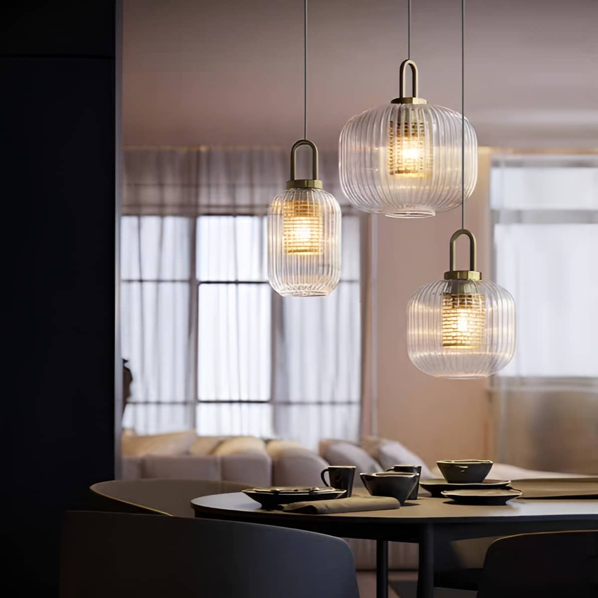 Vintage Ribbed Clear Glass Pendant Light