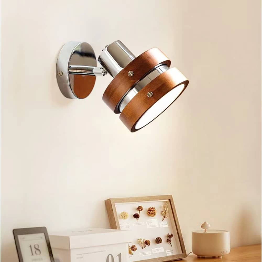 Retro Industrial Cylindrical Metal Wood Wall Light
