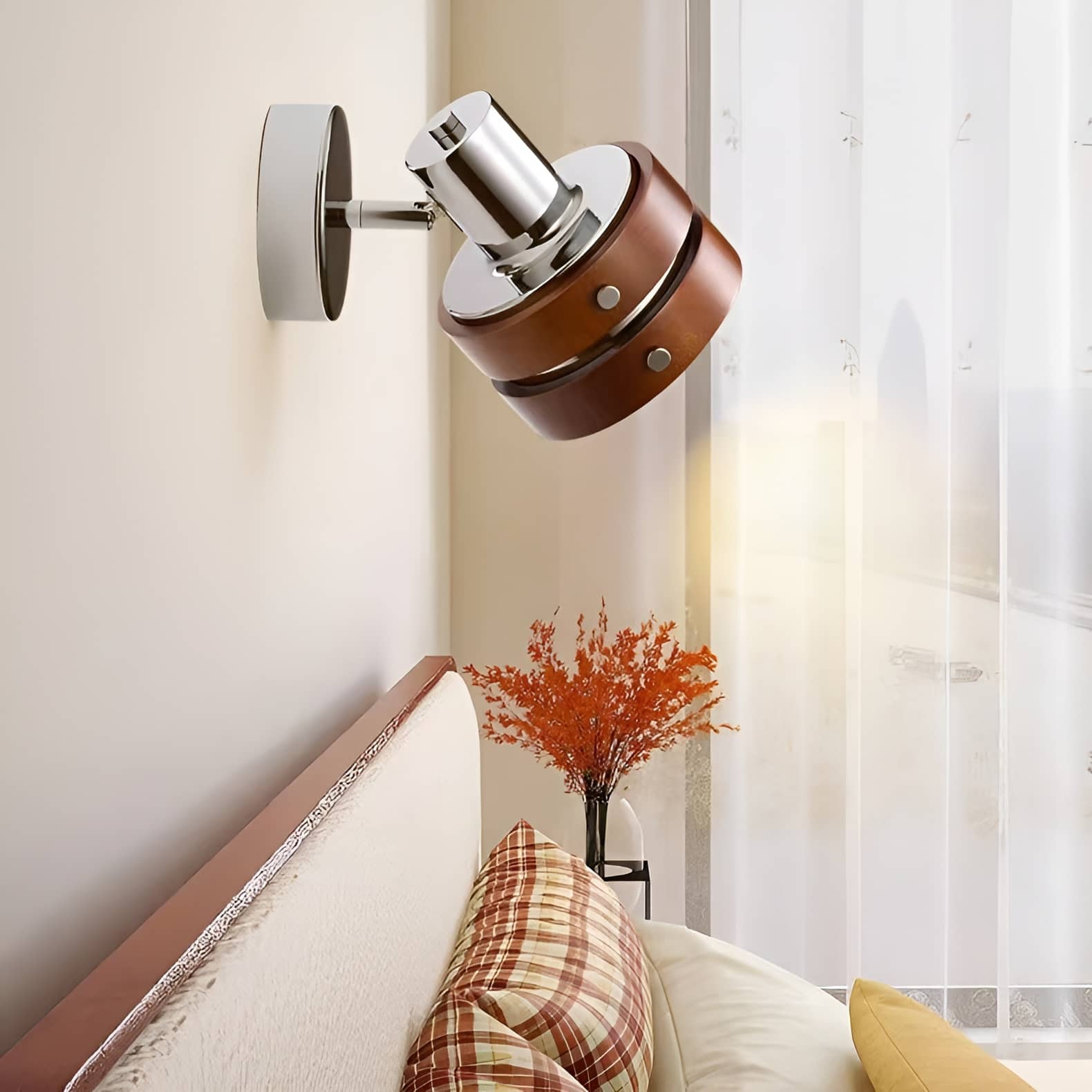 Retro Industrial Cylindrical Metal Wood Wall Light