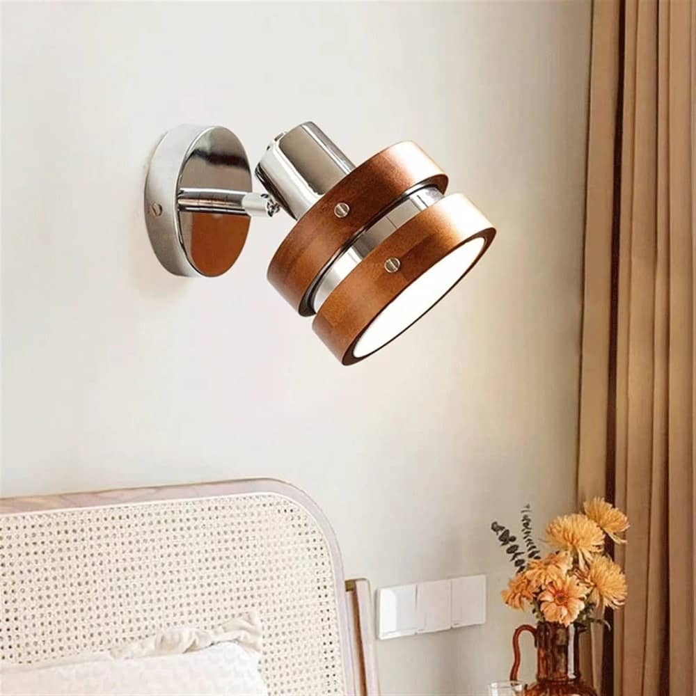 Retro Industrial Cylindrical Metal Wood Wall Light