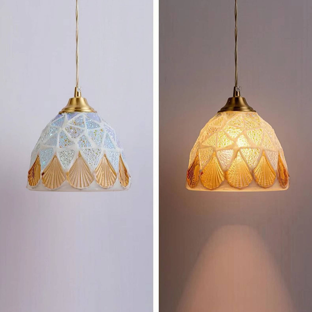 Art Nouveau Shell Stained Glass Pendant Light