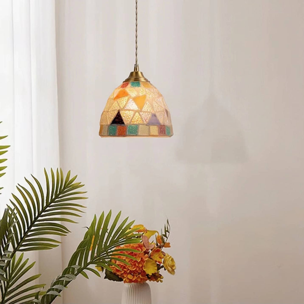 Art Nouveau Shell Stained Glass Pendant Light