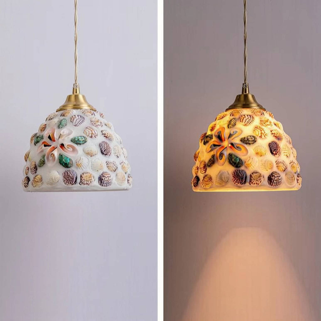 Art Nouveau Shell Stained Glass Pendant Light