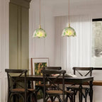 Art Nouveau Frosted Glass Pendant Light With Green Leaf Pattern
