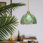 Art Nouveau Scallop Copper Crystal Pendant Light