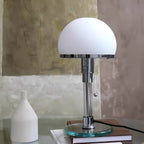 Bauhaus Industrial Hemispherical White Glass Table Lamp