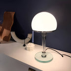 Bauhaus Industrial Hemispherical White Glass Table Lamp