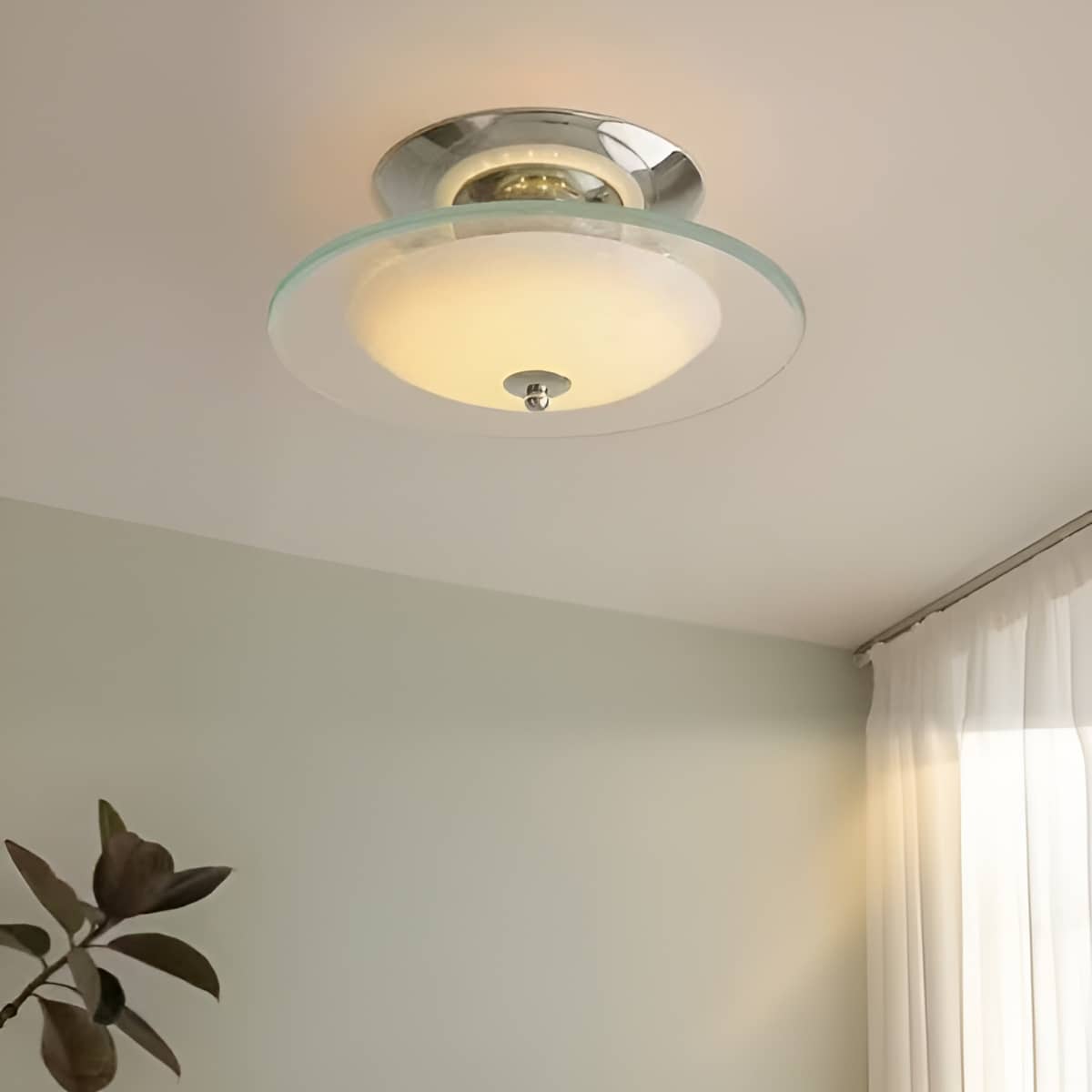 Bauhaus Modern LED Glass and Chrome Ceiling Light