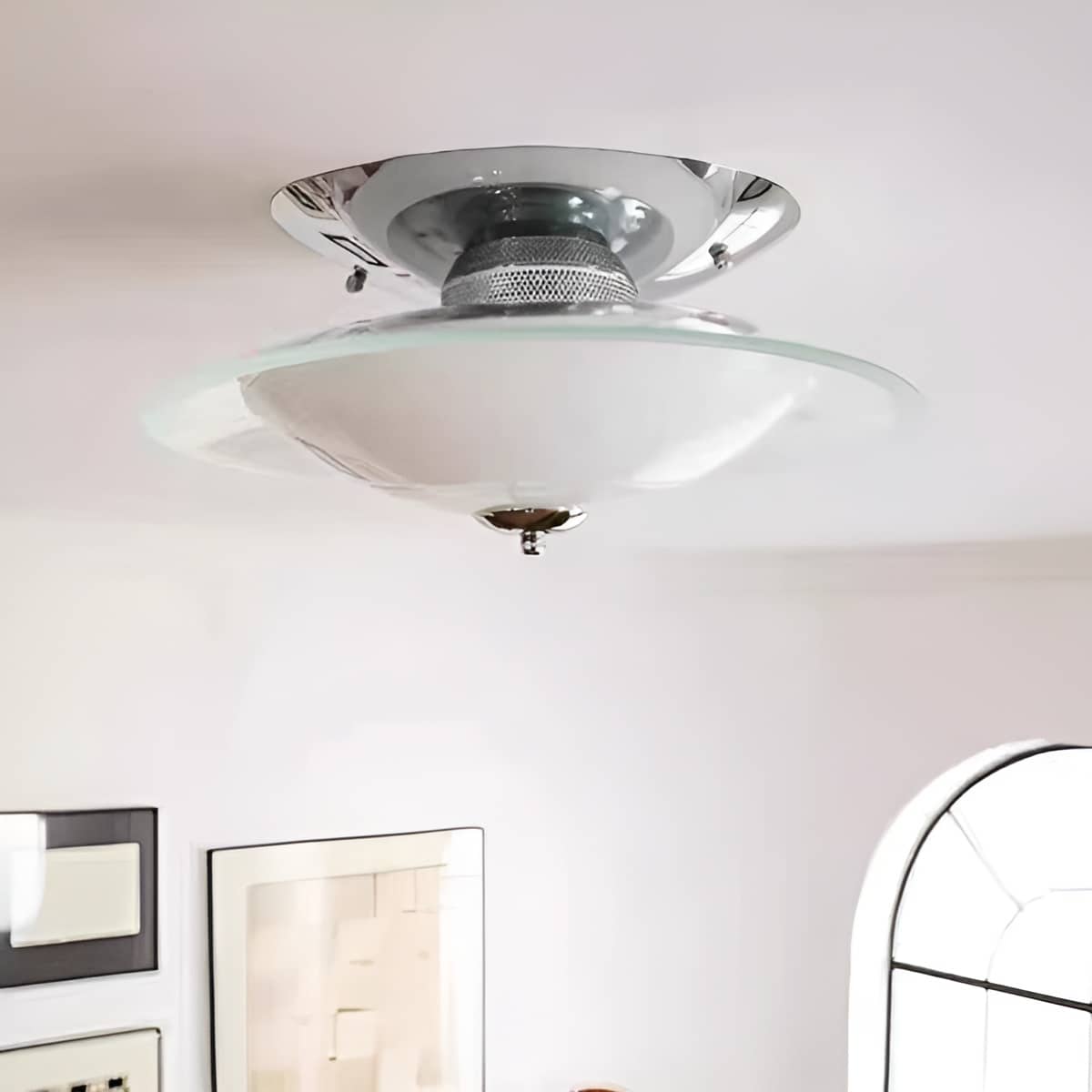 Bauhaus Modern LED Glass and Chrome Ceiling Light