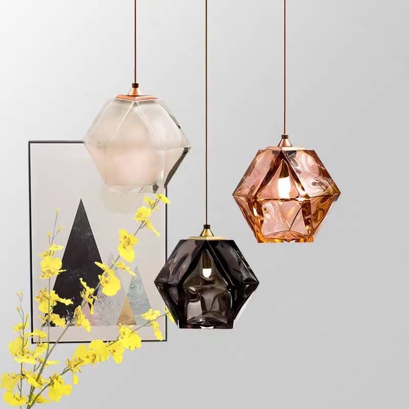 Modern Sculptural Diamond Glass Pendant Light