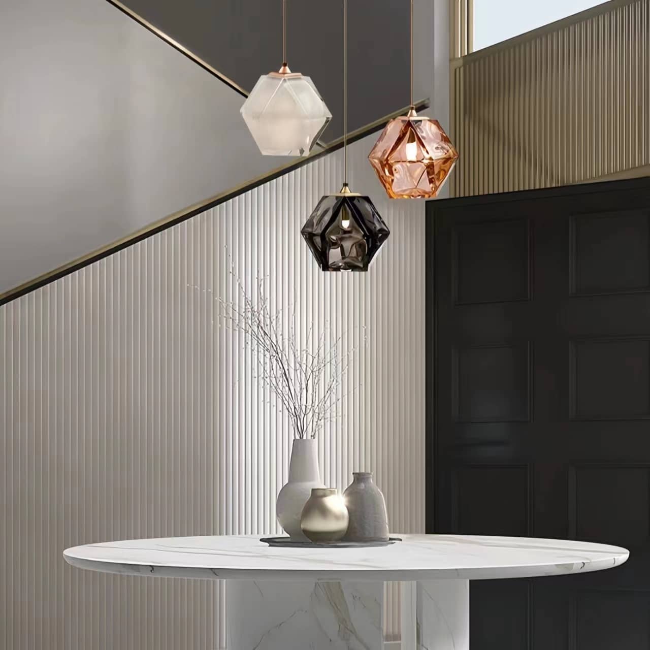 Modern Sculptural Diamond Glass Pendant Light