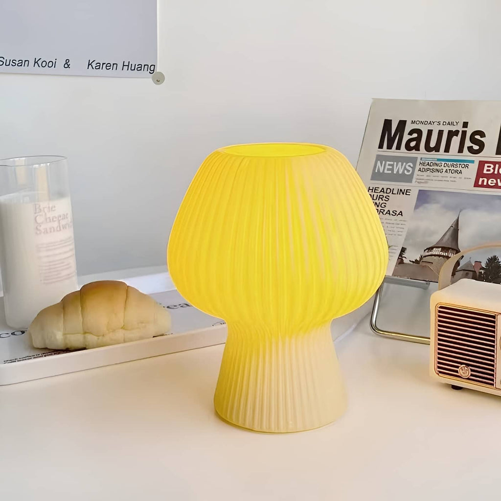 Cute Ribbed Glass Mushroom Bedside Lamp