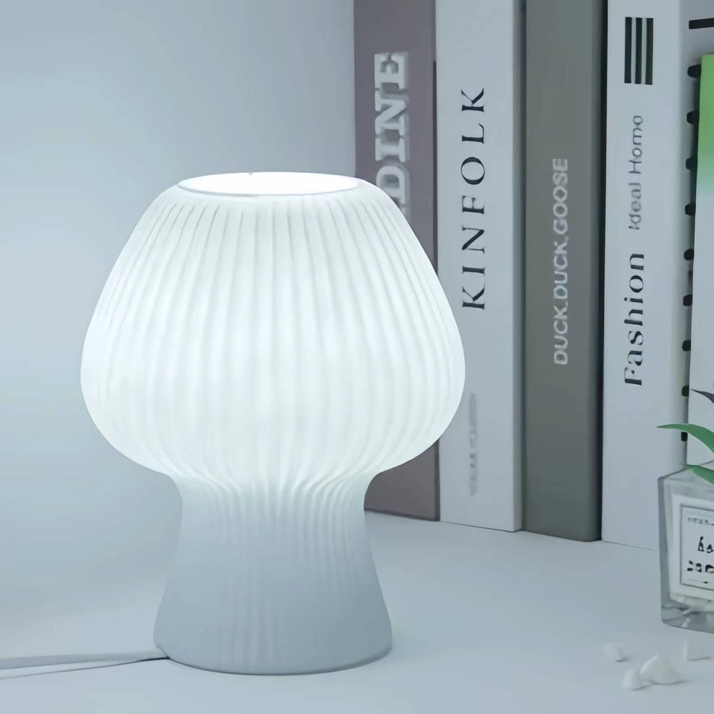 Cute Ribbed Glass Mushroom Bedside Lamp