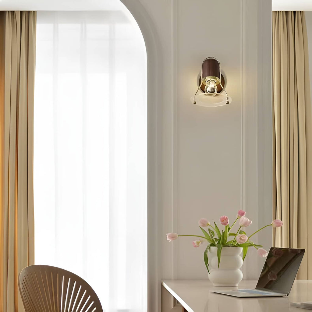 Industrial Orbit Walnut Wooden Wall Light