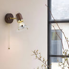 Industrial Orbit Walnut Wooden Wall Light