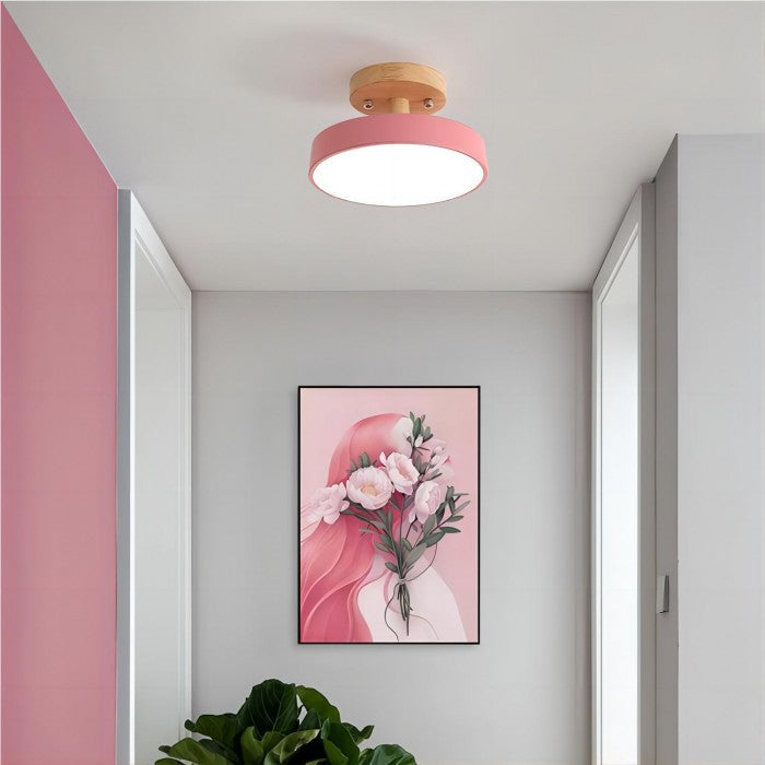 Scandinavian Macaron Drum Wooden Ceiling Light