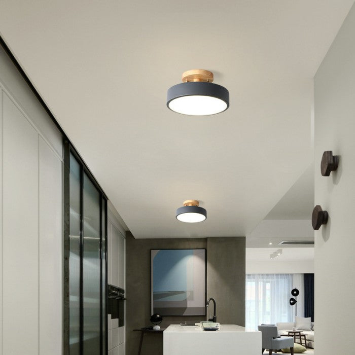 Scandinavian Macaron Drum Wooden Ceiling Light