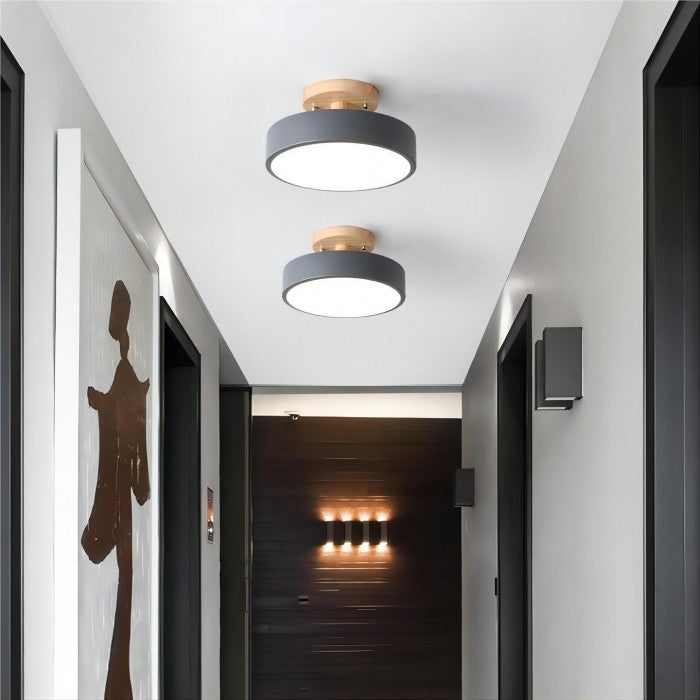 Scandinavian Macaron Drum Wooden Ceiling Light