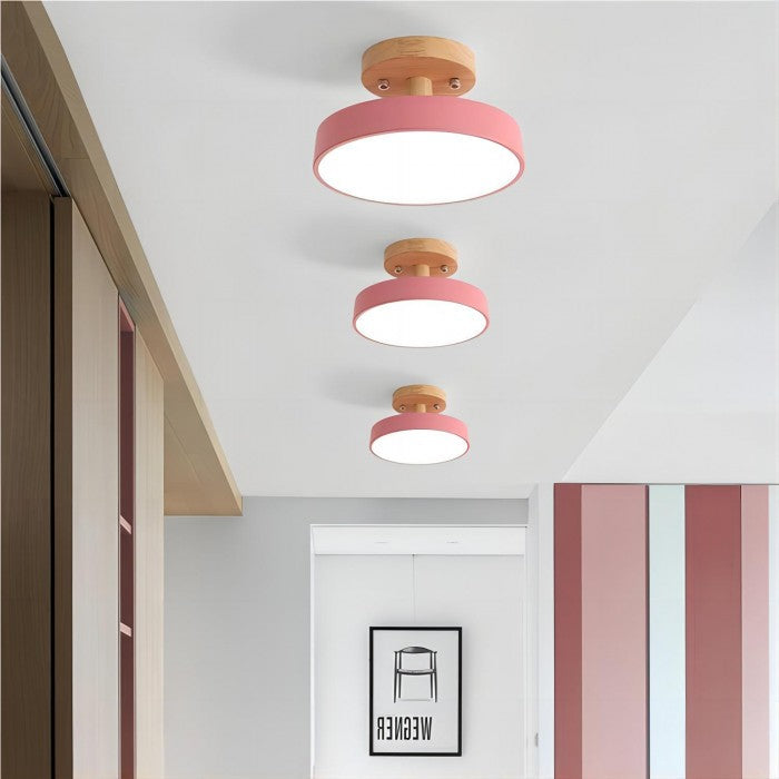 Scandinavian Macaron Drum Wooden Ceiling Light