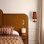 Mid Century Antique Wall Sconce with Wood and Fabric