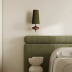Mid Century Antique Wall Sconce with Wood and Fabric