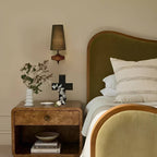 Mid Century Antique Wall Sconce with Wood and Fabric