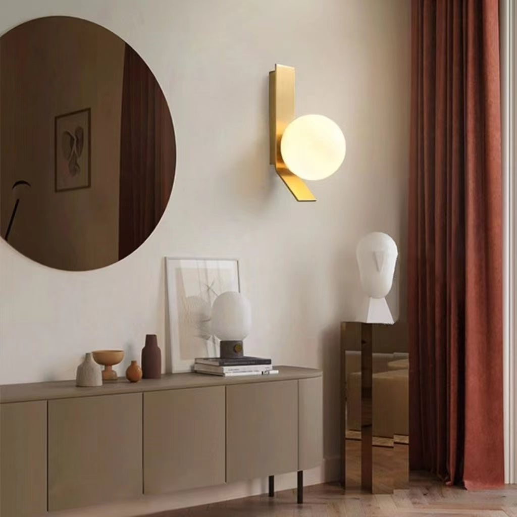 Mid Century Stylish Glass Globe Golden Wall Light