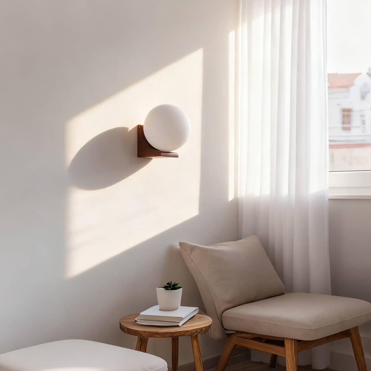 Minimalist Bracket Wood Wall Sconce with Globe Shade