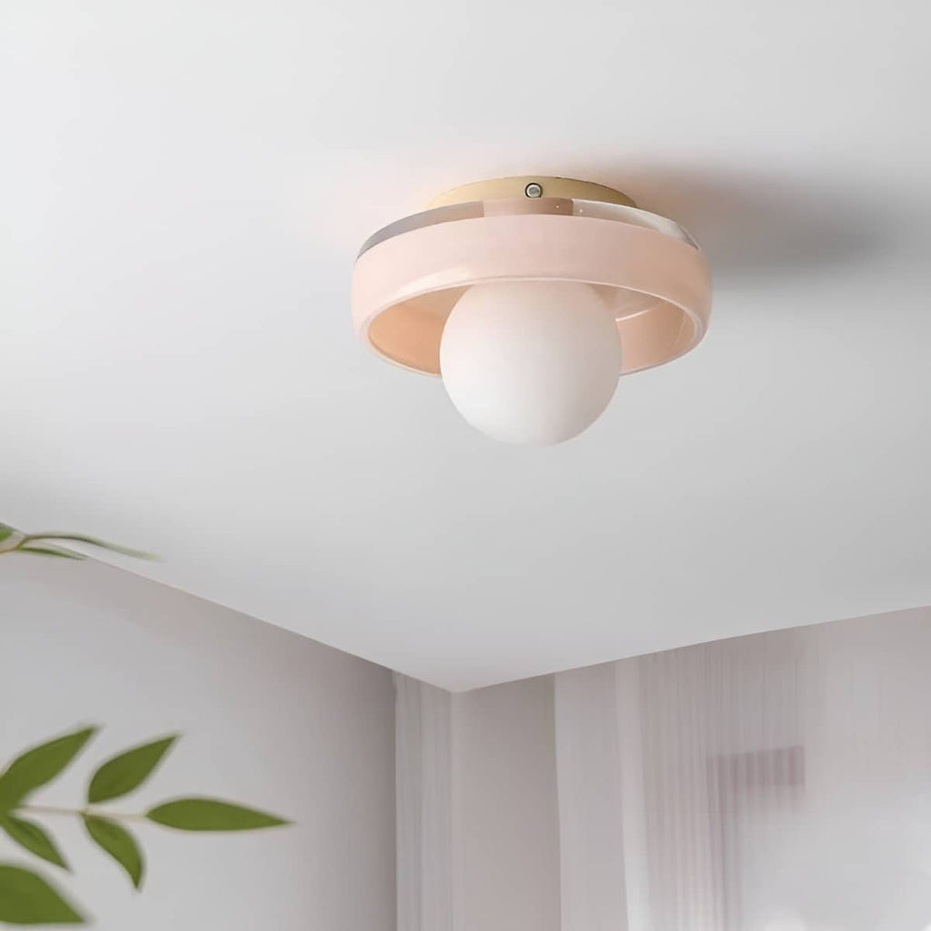 Modern Colored Glass Ceiling Light With White Globe