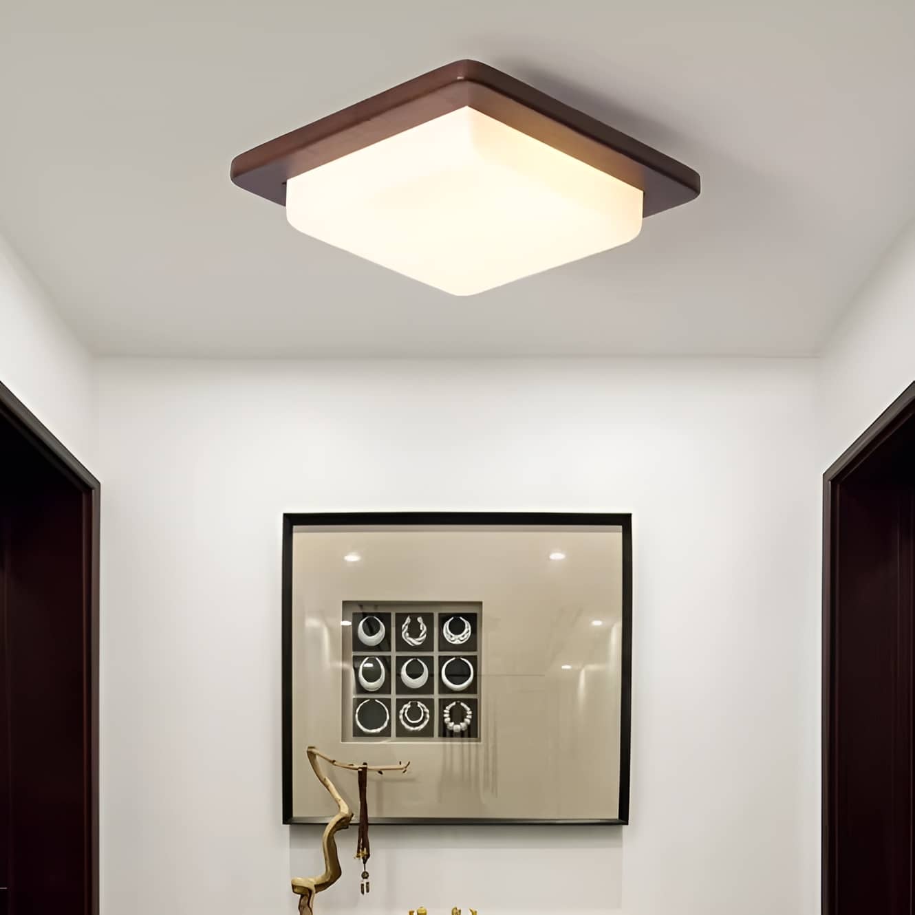 Modern Japanese Wooden Square Ceiling Light