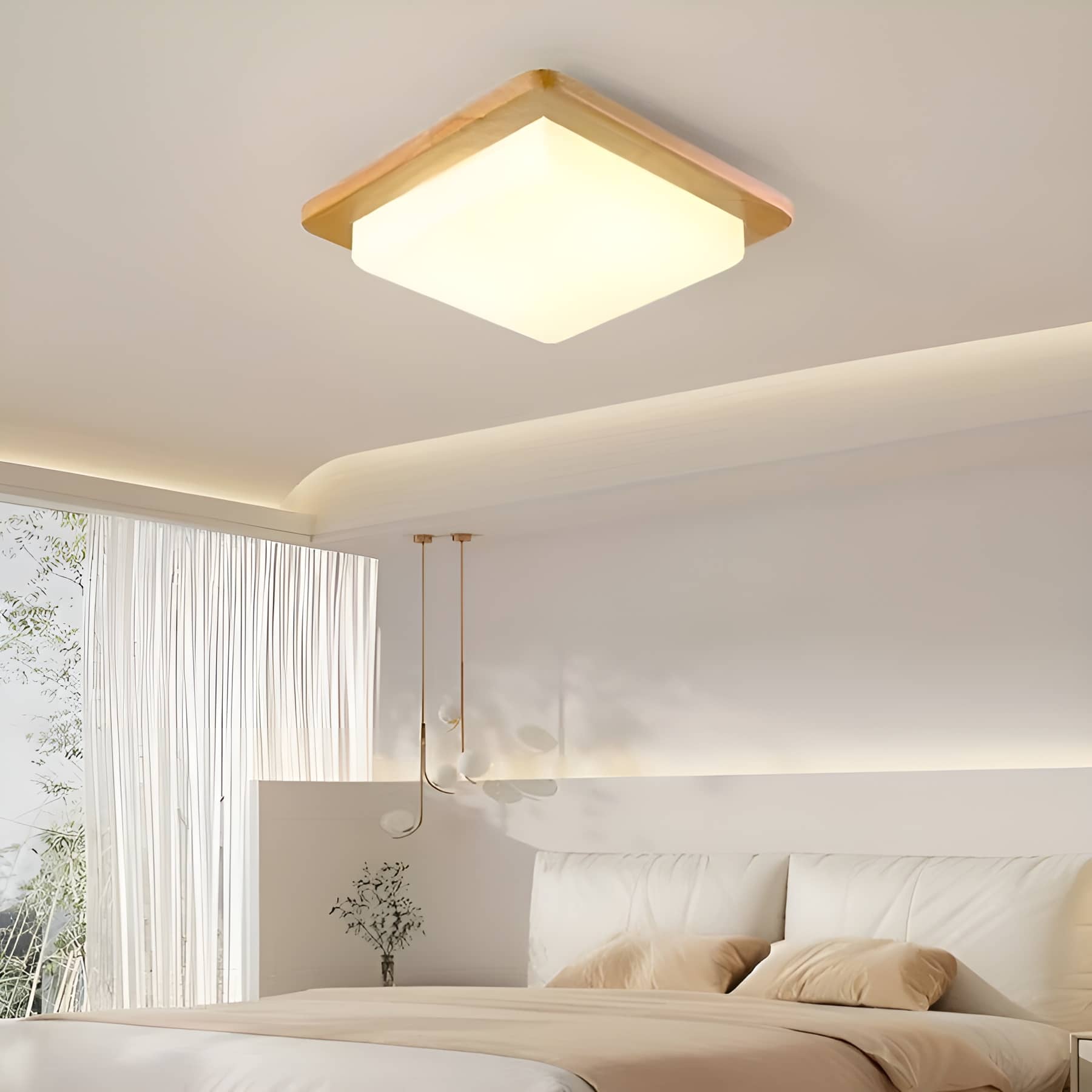 Modern Japanese Wooden Square Ceiling Light