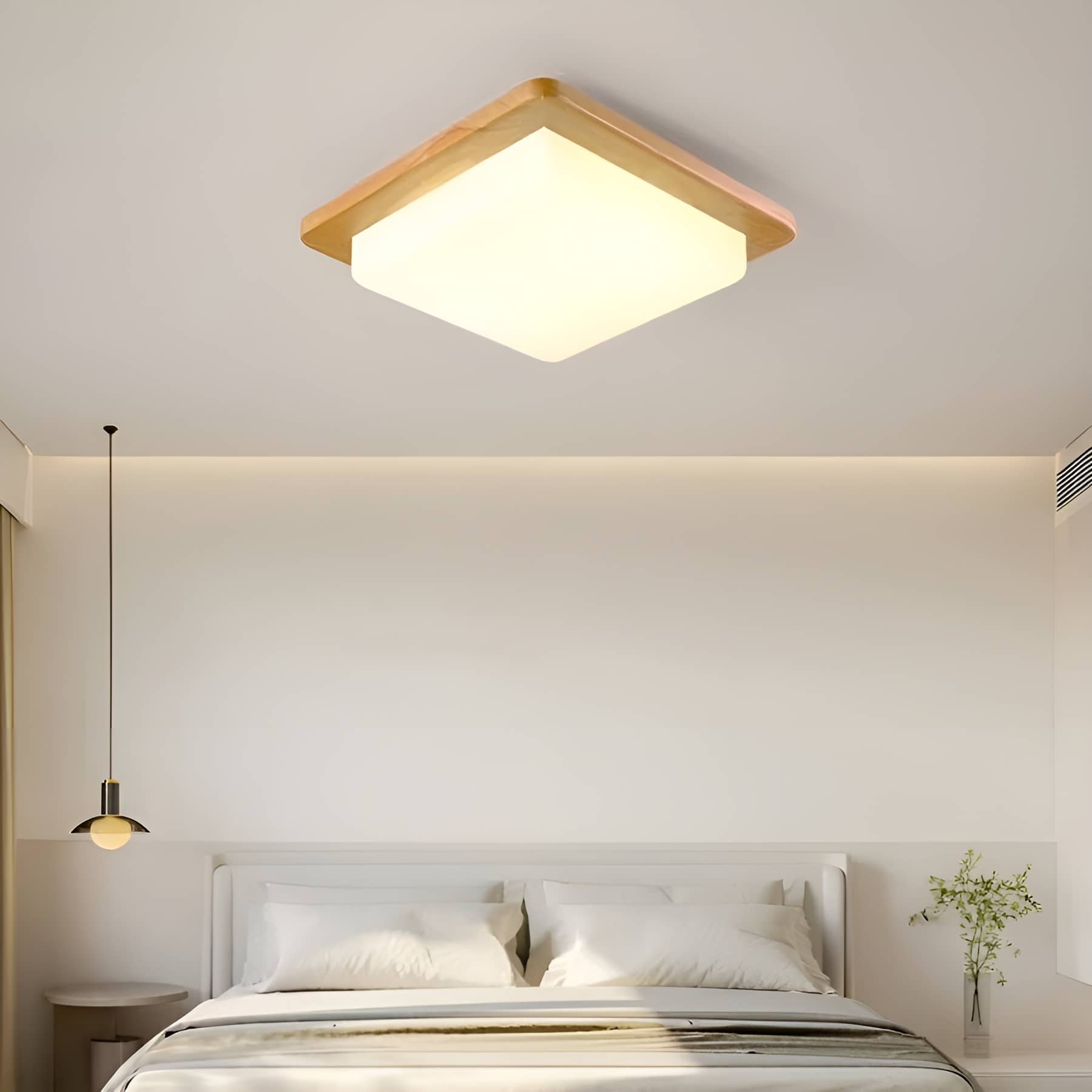 Modern Japanese Wooden Square Ceiling Light