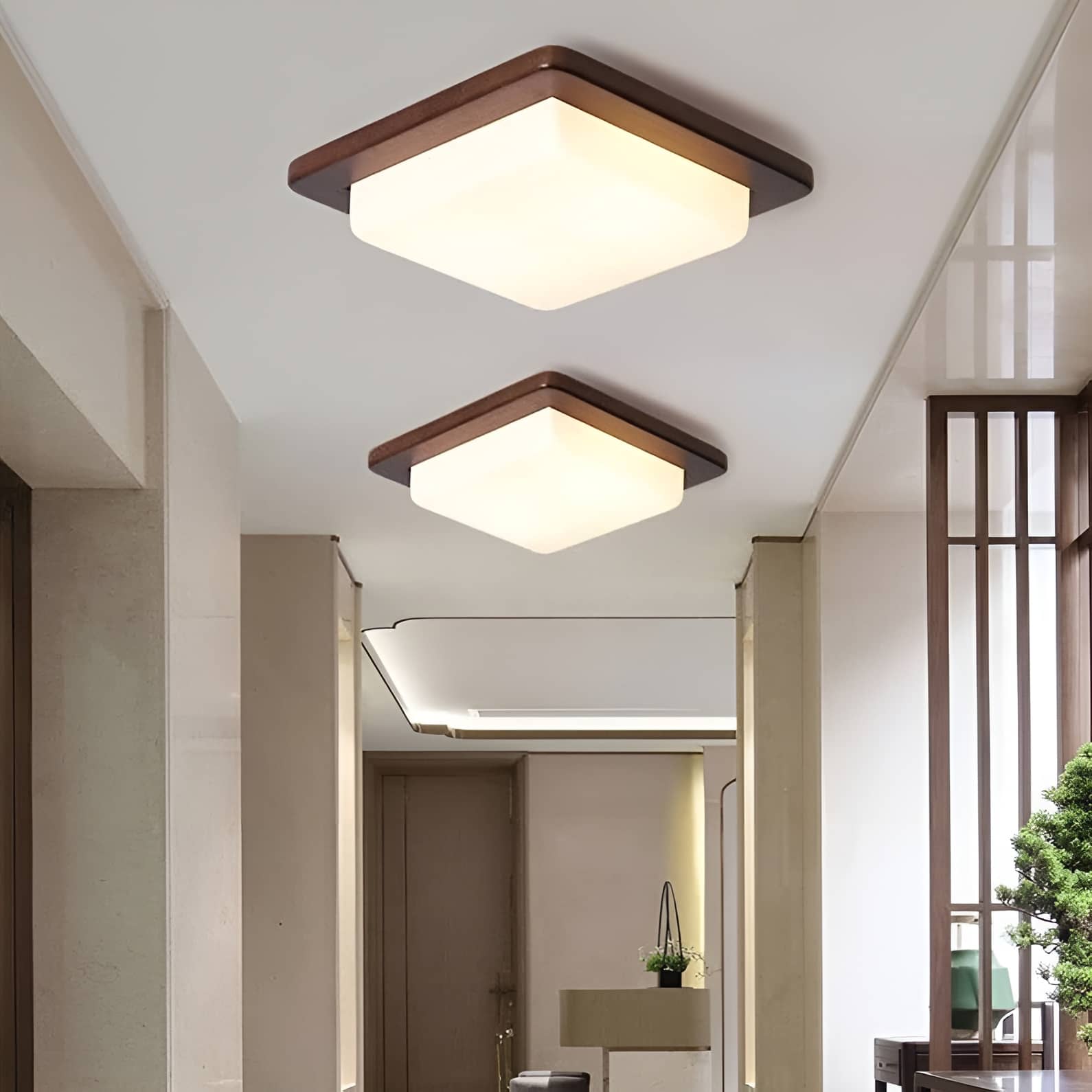 Modern Japanese Wooden Square Ceiling Light