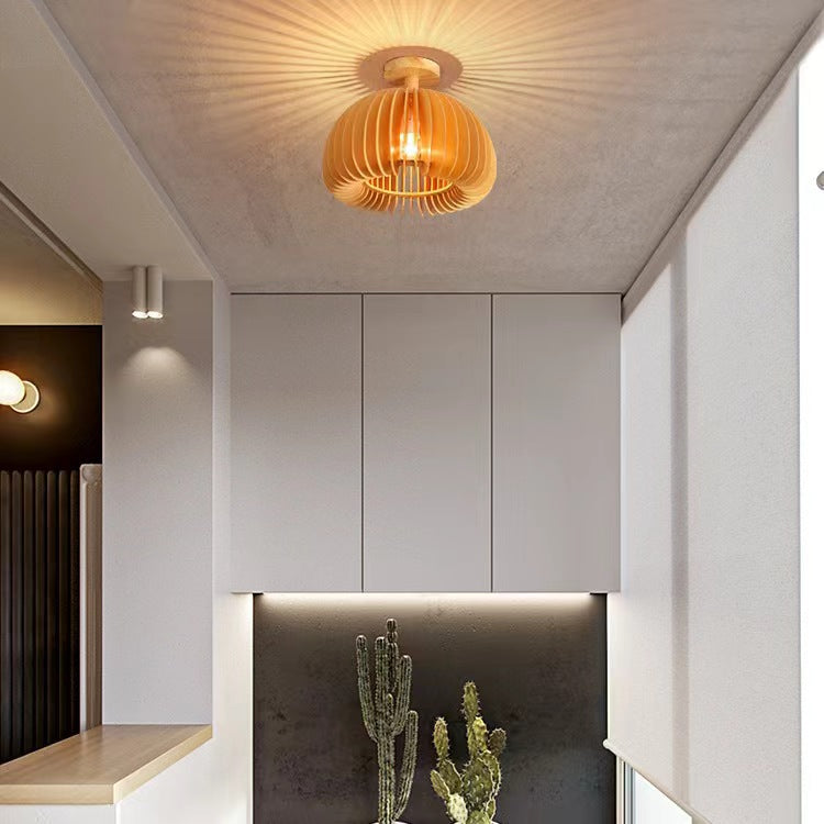 Modern Japanese Pumpkin Wooden Ceiling Light