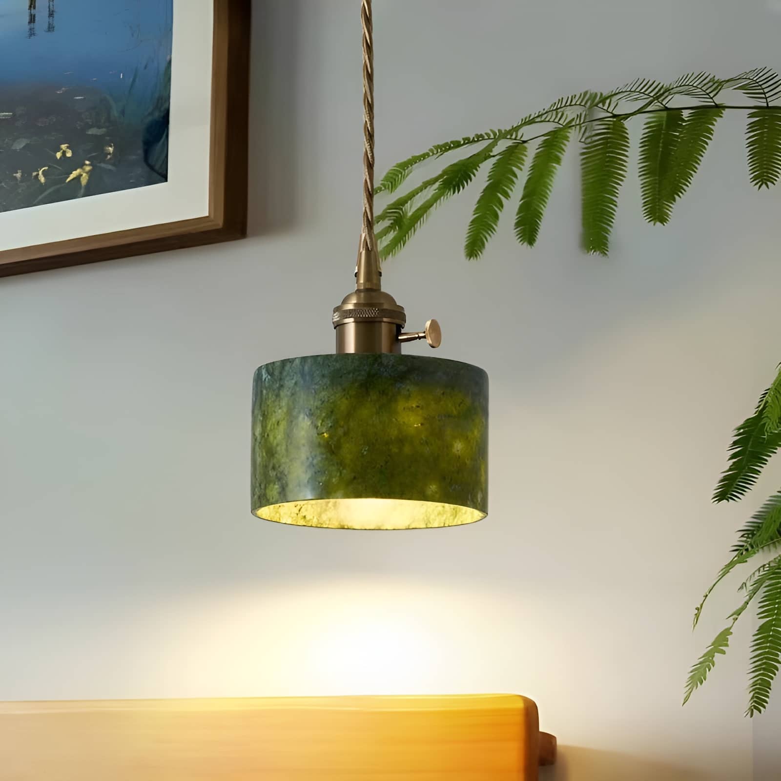 Natural Jade Vintage Dark Green Pendant Light