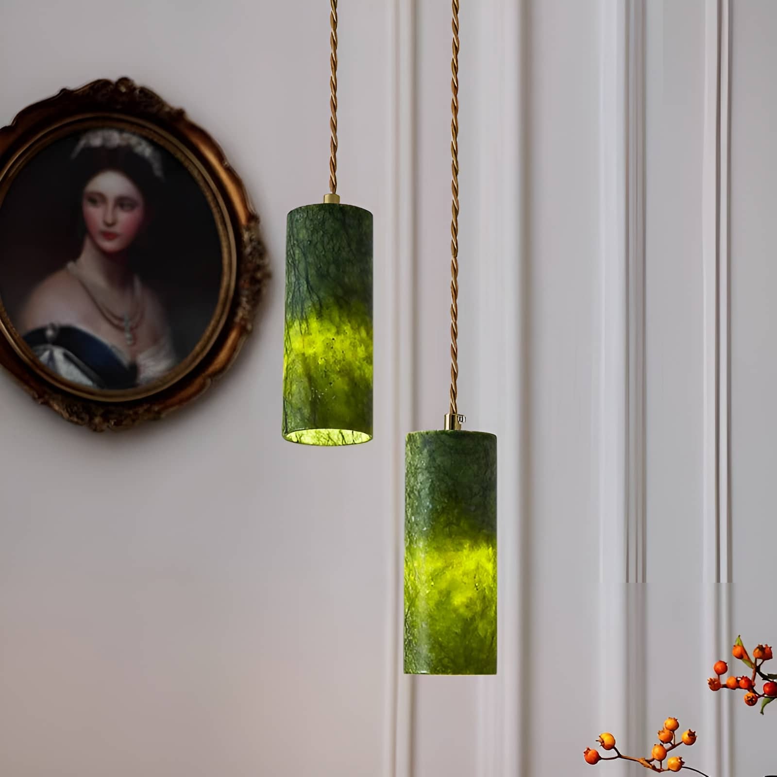 Natural Jade Vintage Dark Green Pendant Light