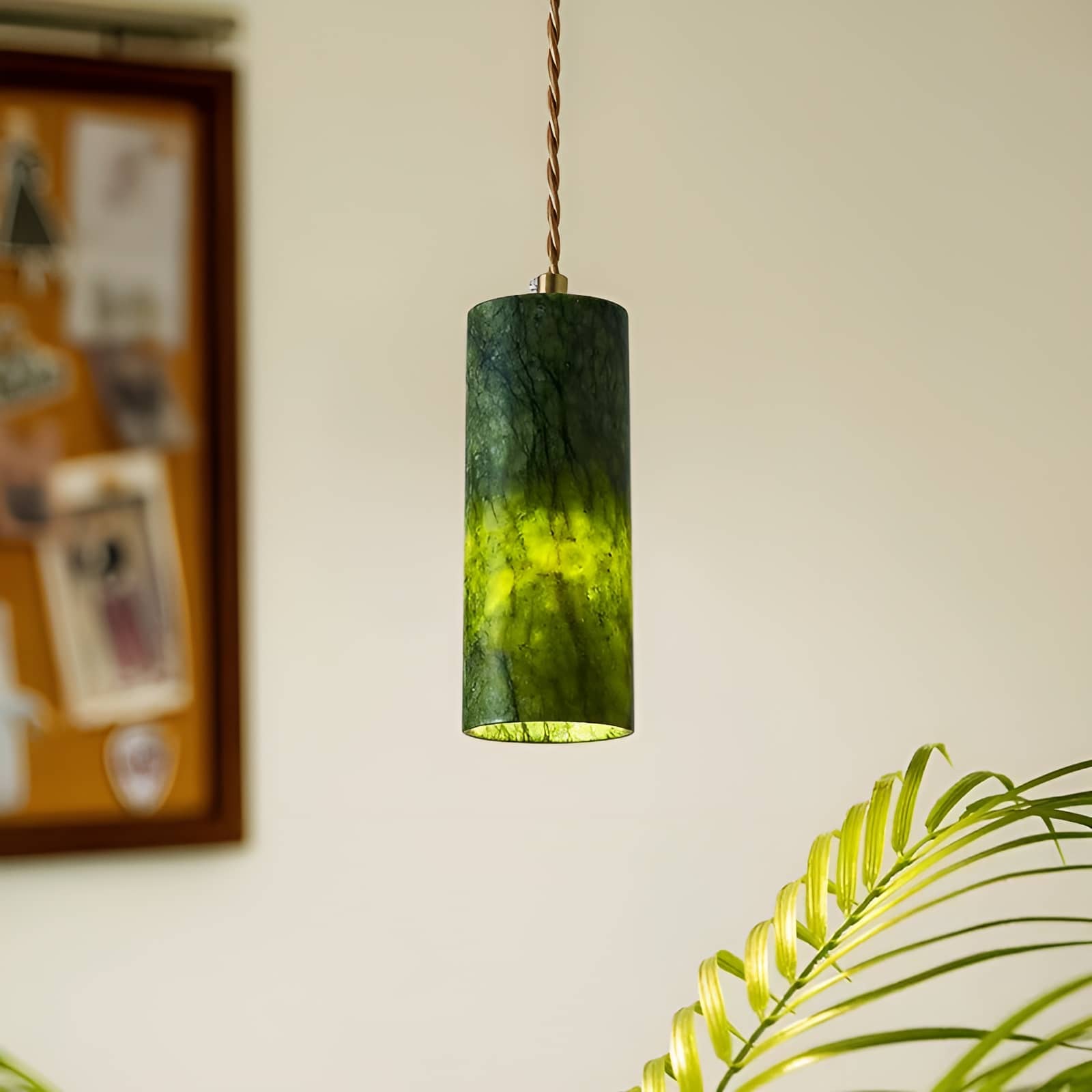 Natural Jade Vintage Dark Green Pendant Light